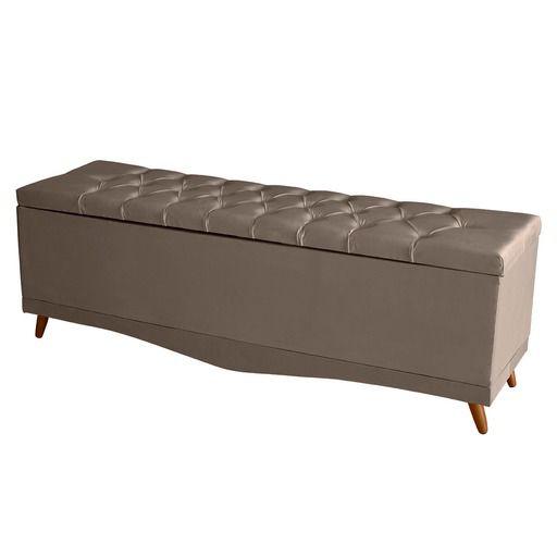 Imagem de Calçadeira Baú Decorativo Madri King 195 cm Suede Pés Palito Capuccino Ec Móveis