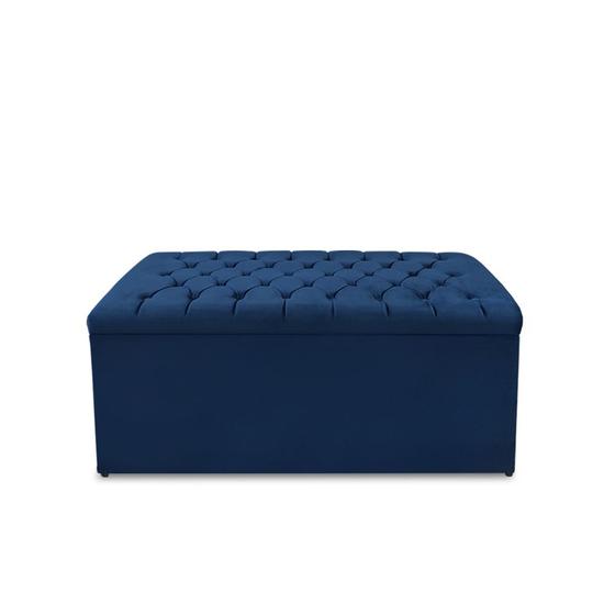 Imagem de Calçadeira Baú Estofada Dunas Casal 140 cm - Veludo Azul