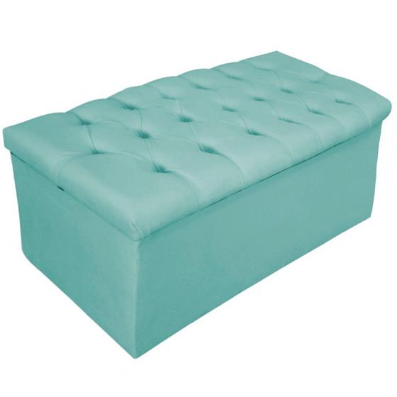 Imagem de Calçadeira Baú Estofada Mel 90 cm Solteiro Com Capitonê  Suede Azul Tiffany - Doce Sonho Móveis