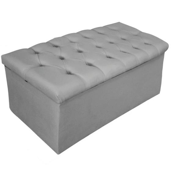 Imagem de Calçadeira Baú Estofada Mel 90 cm Solteiro Com Capitonê  Suede Cinza - Doce Sonho Móveis