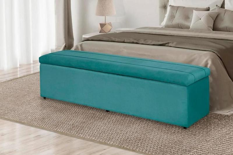 Imagem de Calçadeira Baú Helena 193 cm Suede Azul Turquesa