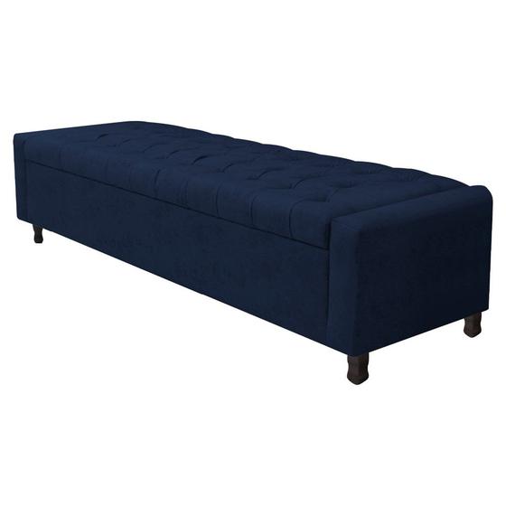 Imagem de Calçadeira Baú King Everest P02 195 cm para cama Box Suede Azul Marinho - Amarena Móveis