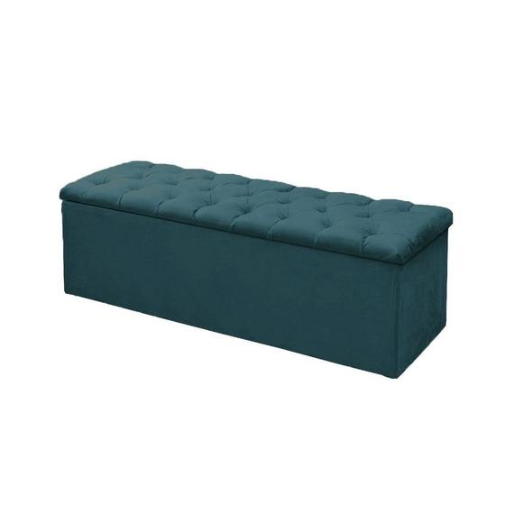 Imagem de Calçadeira Baú P/ Box Casal 140cm Mirage c/ Capitonê Suede Azul Turquesa Dl Decor