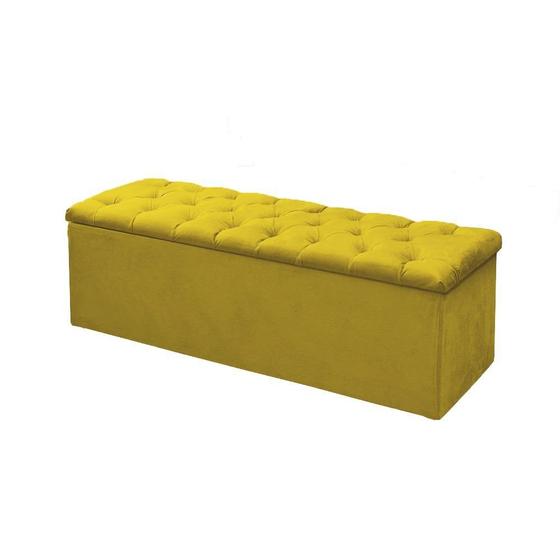 Imagem de Calçadeira Baú P/ Box King 195cm Mirage c/ Capitonê Corano Amarelo Dl Decor