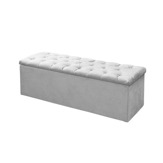 Imagem de Calçadeira Baú P/ Box Solteiro 90cm Mirage c/ Capitonê Suede Branco - Dl Decor