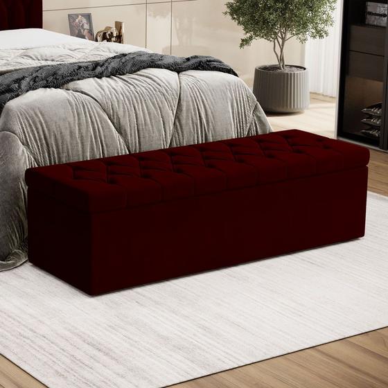 Imagem de Calçadeira Estofada Decorativa para Cama Box Sagitarius 140 para Cama de Casal Suede Bordô Aradecor