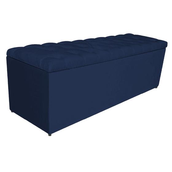 Imagem de Calçadeira Estofada Liverpool 140 cm Casal Suede Azul Marinho - Amarena Móveis