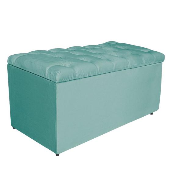 Imagem de Calçadeira Estofada Liverpool 90 cm Solteiro Suede Azul Turquesa - Doce Sonho Móveis