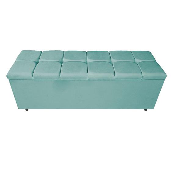 Imagem de Calçadeira Estofada Manchester 140 cm Casal Suede Azul Tiffany - Amarena Móveis