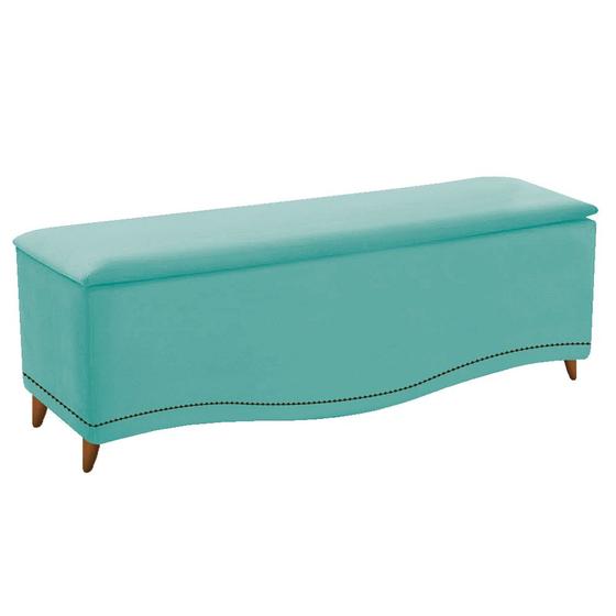 Imagem de Calçadeira Estofada Yasmim 160 cm Queen Size Suede Azul Tiffany - Doce Sonho Móveis