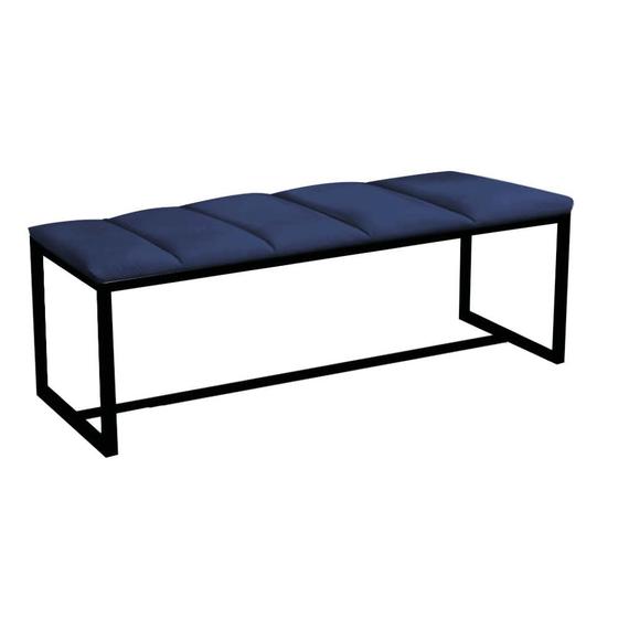 Imagem de Calçadeira Industrial Carla 100cm Solteiro Quarto Box Cama Ferro Preto Sintético Azul Marinho - Ahz Móveis