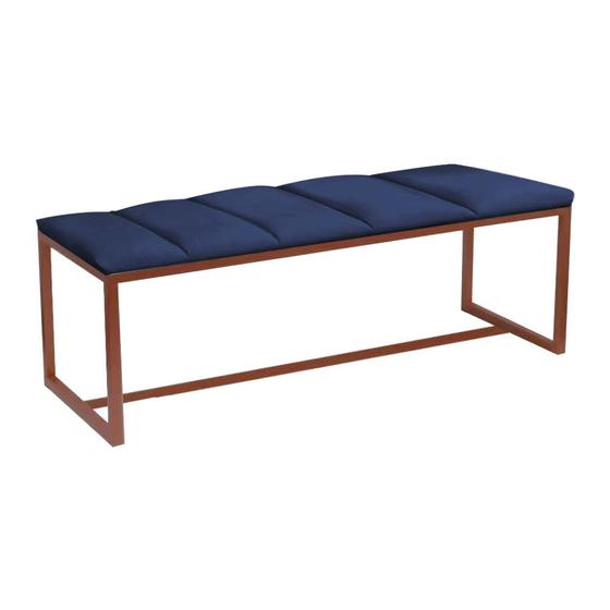 Imagem de Calçadeira Industrial Carla 195cm King Size Quarto Box Cama Ferro Bronze Suede Azul Marinho - Ahz Móveis