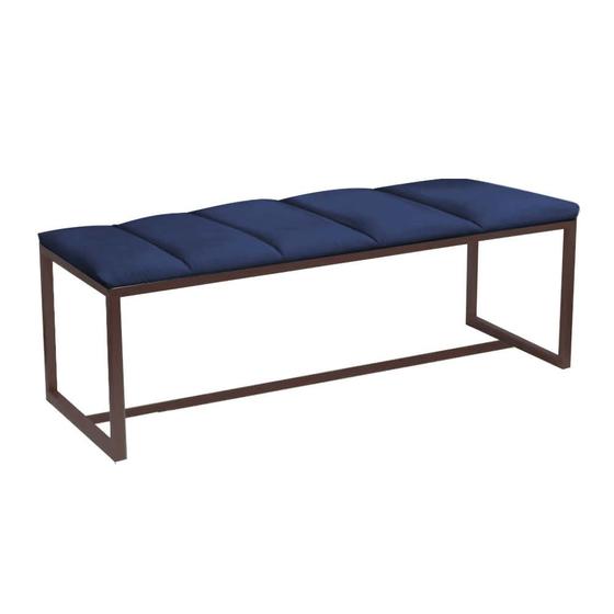 Imagem de Calçadeira Industrial Carla 90cm Solteiro Quarto Box Cama Ferro Marrom Sintético Azul Marinho - Ahz Móveis