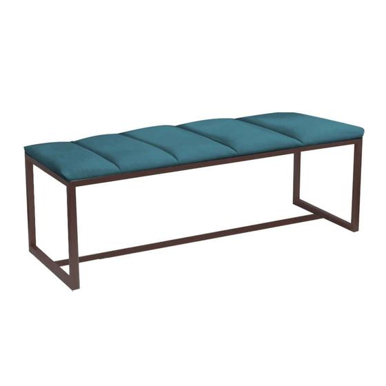 Imagem de Calçadeira Industrial Carla 90cm Solteiro Quarto Box Cama Ferro Marrom Suede Azul Turquesa - Ahz Móveis