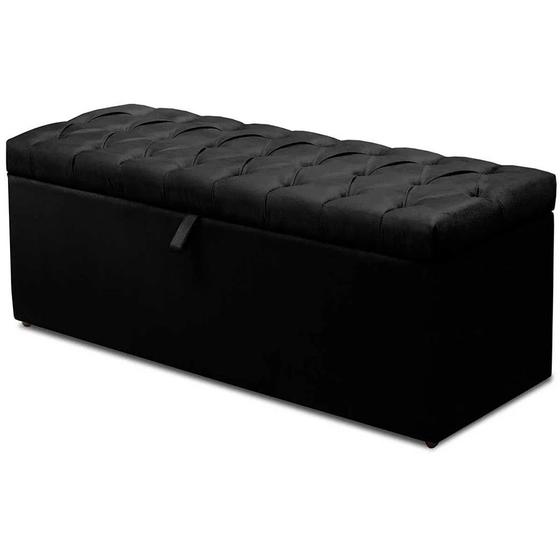 Imagem de Calçadeira Recamier Baú Casal 140cm Italia Suede Preto - DS Móveis