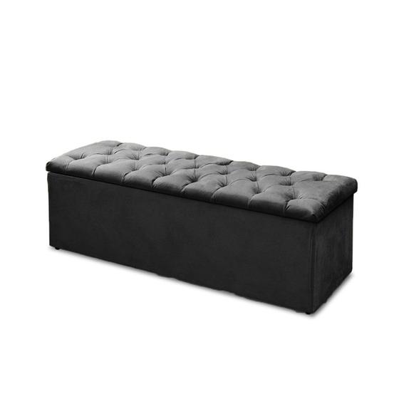 Imagem de Calçadeira Recamier Baú Casal 140cm Sofia Suede Preto - DS Estofados