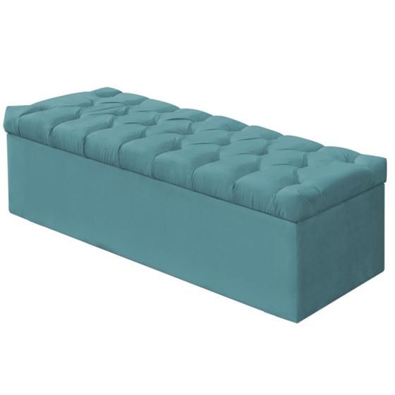 Imagem de Calçadeira Recamier Baú Casal King 190cm Sofia Suede Azul Turquesa - DS Móveis