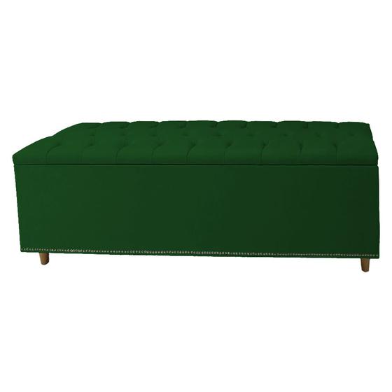 Imagem de Calçadeira Recamier Baú Casal King 195cm Diana Suede Verde - DS Estofados