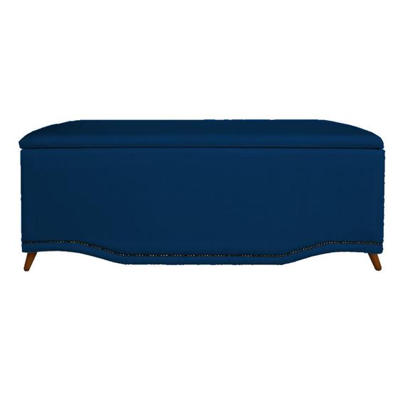 Imagem de Calçadeira Recamier Baú Casal King 195cm Greta Suede Azul Marinho - DS Estofados