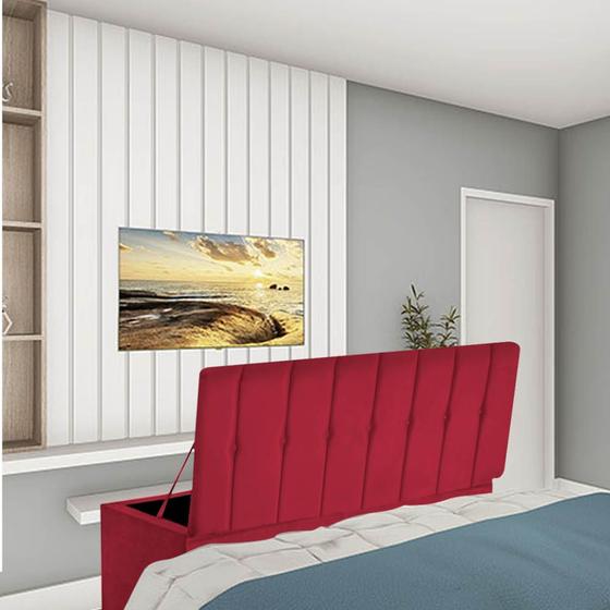 Imagem de Calçadeira Recamier Baú Kiara 195cm King Size Para Quarto Box Suede Vermelho - Ahazzo Móveis