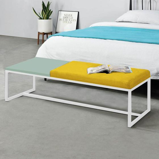 Imagem de Calçadeira Recamier Londres 140cm Industrial Branco Suede Amarelo Tampo Quadrado MDF Verde - Ahz Móveis