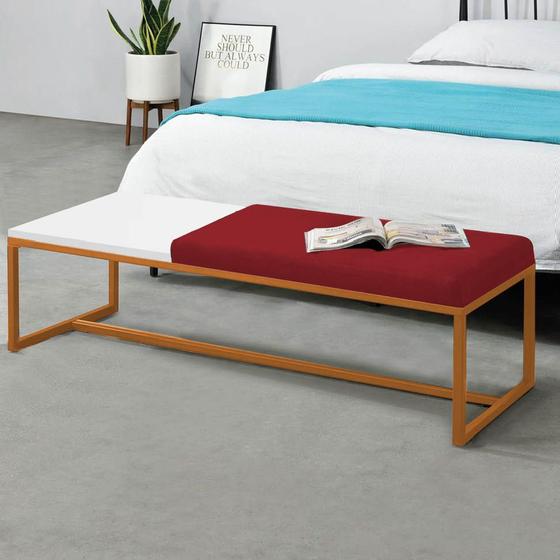 Imagem de Calçadeira Recamier Londres 140cm Industrial Bronze Suede Vermelho Tampo Quadrado MDF Branco - Ahz Móveis