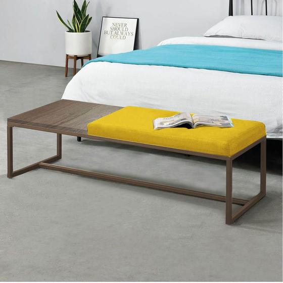 Imagem de Calçadeira Recamier Londres 140cm Industrial Marrom Sintético Amarelo Tampo Quadrado MDF Rústico - Ahz Móveis