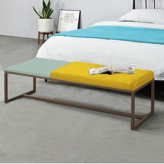 Imagem de Calçadeira Recamier Londres 140cm Industrial Marrom Suede Amarelo Tampo Quadrado MDF Verde - Ahz Móveis