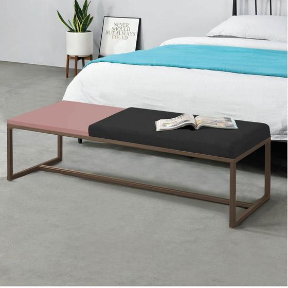 Imagem de Calçadeira Recamier Londres 140cm Industrial Marrom Suede Preto Tampo Quadrado MDF Rose - Ahz Móveis