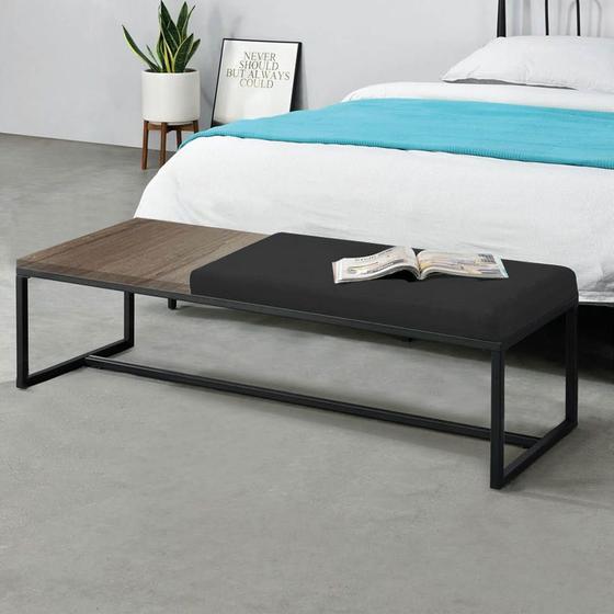 Imagem de Calçadeira Recamier Londres 140cm Industrial Preto material sintético Preto Tampo Quadrado MDF Rústico - Ahz Móveis