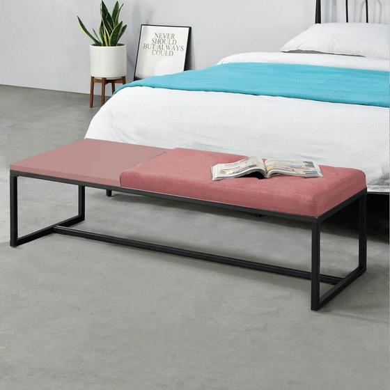 Imagem de Calçadeira Recamier Londres 140cm Industrial Preto Suede Rose Tampo Quadrado MDF Rose - Ahz Móveis