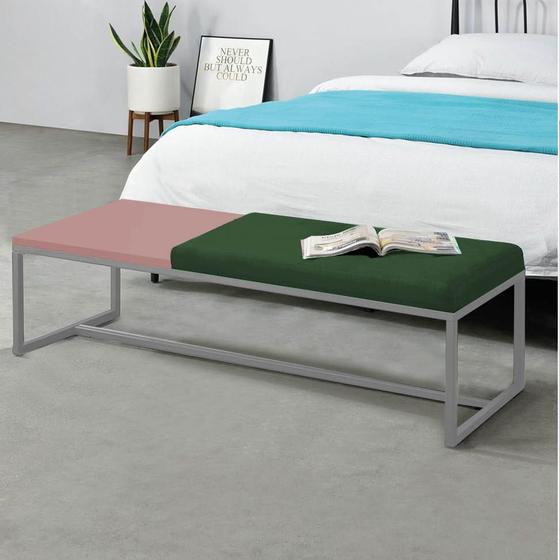 Imagem de Calçadeira Recamier Londres 160cm Industrial Cinza Suede Verde Tampo Quadrado MDF Rose - Ahz Móveis