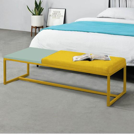 Imagem de Calçadeira Recamier Londres 160cm Industrial Dourado material sintético Amarelo Tampo Quadrado MDF Verde - Ahz Móveis