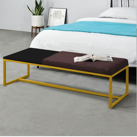 Imagem de Calçadeira Recamier Londres 160cm Industrial Dourado Suede Marrom Tampo Quadrado MDF Preto - Ahz Móveis