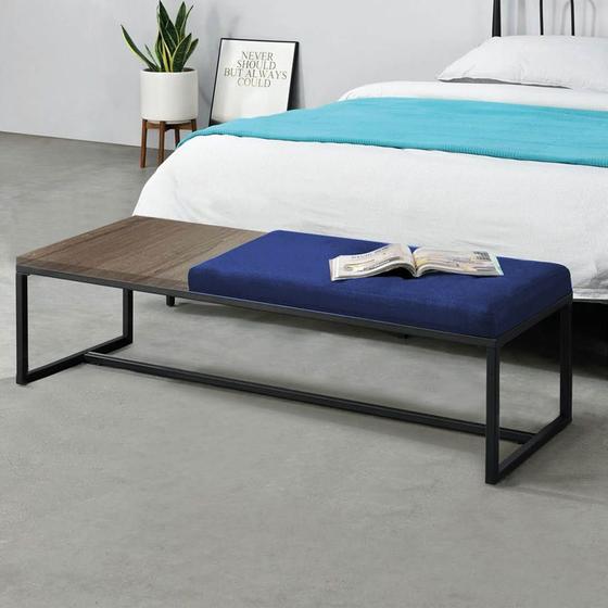 Imagem de Calçadeira Recamier Londres 160cm Industrial Preto material sintético Azul Marinho Tampo Quadrado MDF Rústico - Ahz Móveis