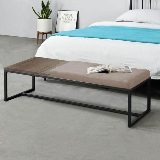 Imagem de Calçadeira Recamier Londres 160cm Industrial Preto Suede Bege Tampo Quadrado MDF Madeira - Ahz Móveis