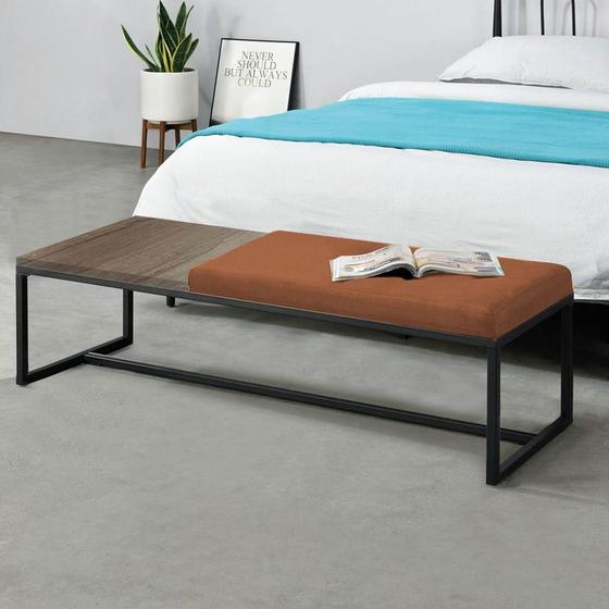 Imagem de Calçadeira Recamier Londres 160cm Industrial Preto Suede Terracota Tampo Quadrado MDF Madeira - Ahz Móveis