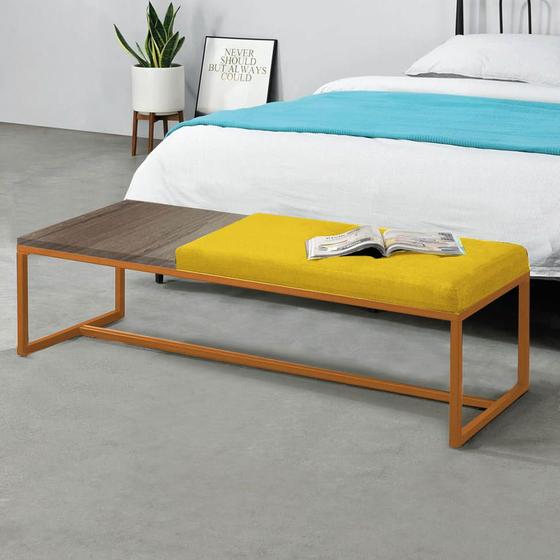 Imagem de Calçadeira Recamier Londres 195cm Industrial Bronze Suede Amarelo Tampo Quadrado MDF Rústico - Ahz Móveis