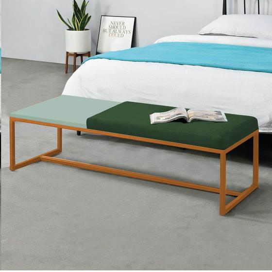 Imagem de Calçadeira Recamier Londres 195cm Industrial Bronze Suede Verde Tampo Quadrado MDF Verde - Ahz Móveis