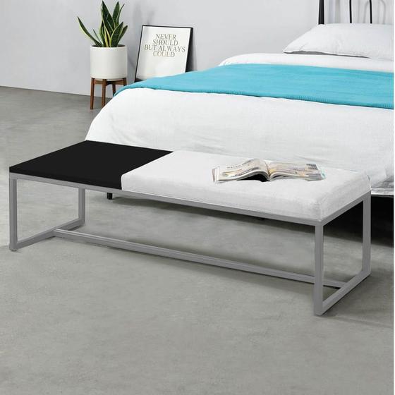 Imagem de Calçadeira Recamier Londres 195cm Industrial Cinza Suede Branco Tampo Quadrado MDF Preto - Ahz Móveis