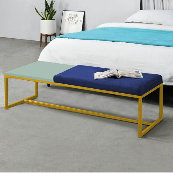 Imagem de Calçadeira Recamier Londres 195cm Industrial Dourado Sintético Azul Marinho Tampo Quadrado MDF Verde - Ahz Móveis