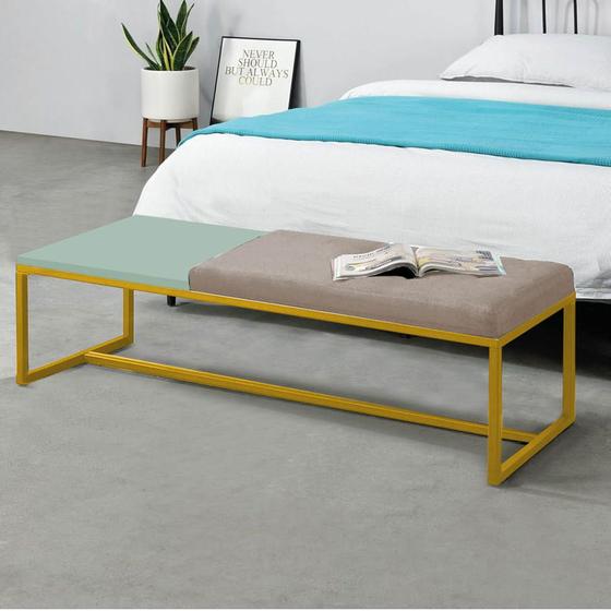 Imagem de Calçadeira Recamier Londres 195cm Industrial Dourado Suede Bege Tampo Quadrado MDF Verde - Ahz Móveis