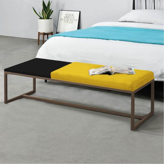 Imagem de Calçadeira Recamier Londres 195cm Industrial Marrom material sintético Amarelo Tampo Quadrado MDF Preto - Ahz Móveis