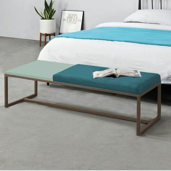 Imagem de Calçadeira Recamier Londres 195cm Industrial Marrom Suede Azul Turquesa Tampo Quadrado MDF Verde - Ahz Móveis