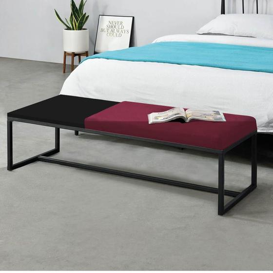 Imagem de Calçadeira Recamier Londres 195cm Industrial Preto Suede Bordô Tampo Quadrado MDF Preto - Ahz Móveis