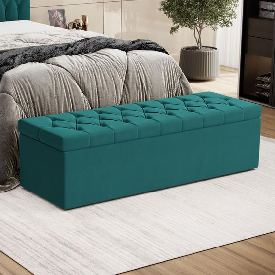 Imagem de Calçadeira Sagitarius 195 para Cama King Suede Azul Turquesa Aradecor