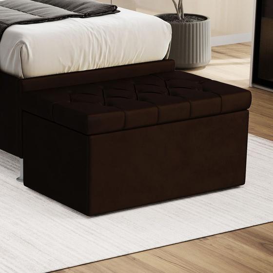 Imagem de Calçadeira Sagitarius Estofada 90 para Cama Box de Solteiro N-027 Veludo Marrom Chocolate Aradecor