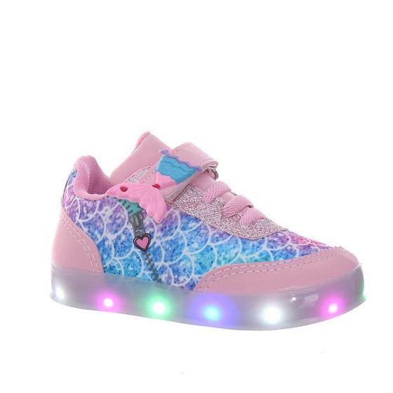 Imagem de Calçado Com Luz Led Infantil Tenis de Menina Sereia Rosa Glitter