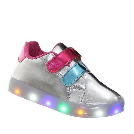 Imagem de Calçado tenis de menina prata com luzes iluminação de led colorida + pulseira