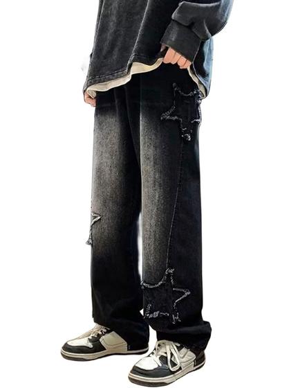 Imagem de Calças jeans FCOOLYEET Y2k Baggy Star para homens pretas